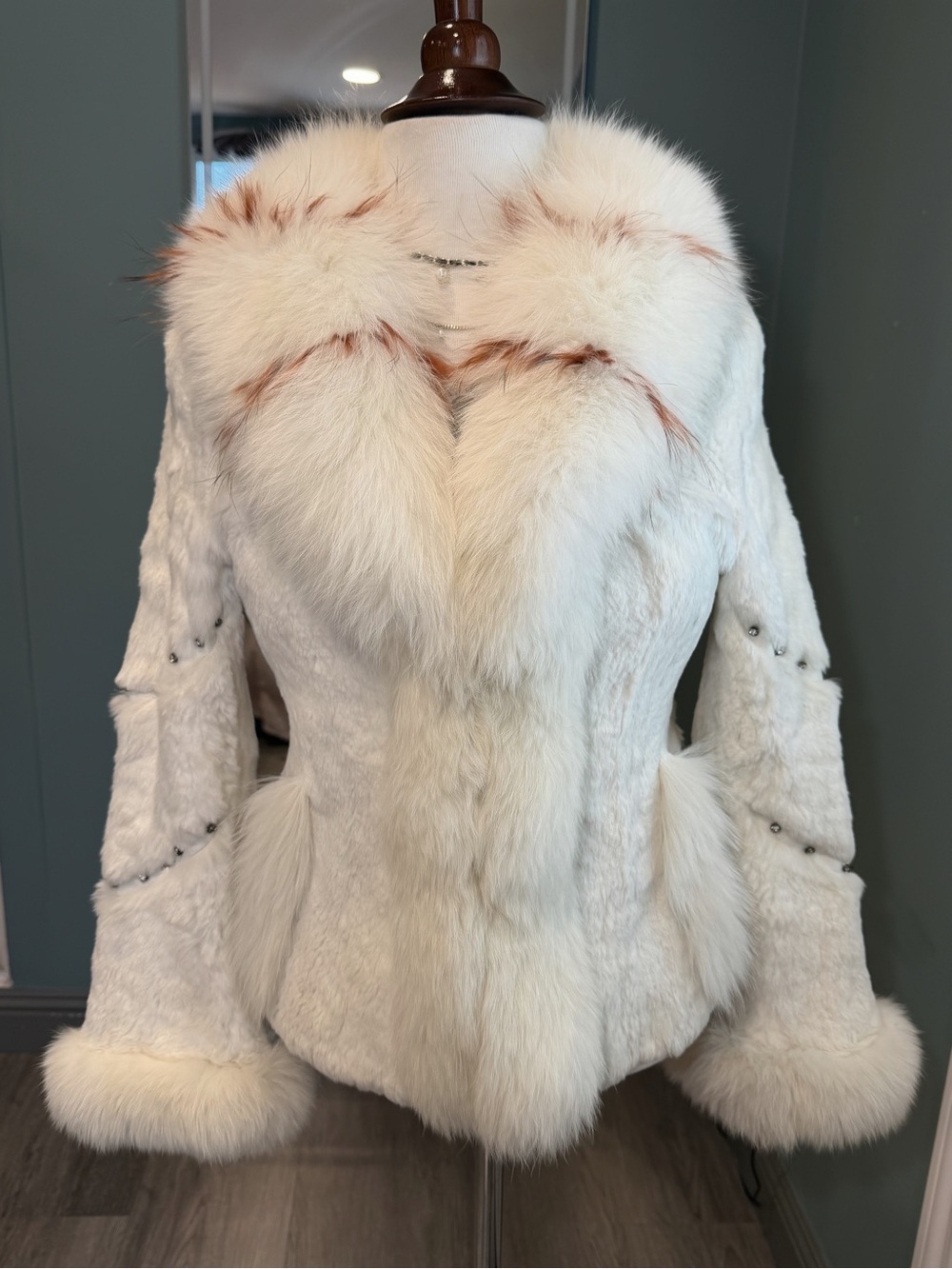 Vintage White Rabbit Fur Fox Collar Jacket XS S